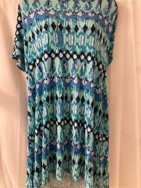 Addition Elle 2X Blue Abstract Print Swing Dress Plus Size Boho